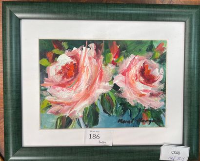 Moral HORGUT : DEUX ROSES. Huile sur papier...