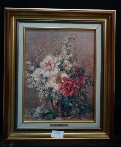Réunion de pièces encadrées : nature morte...