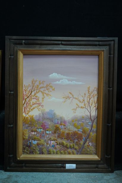 Réunion de pièces encadrées : nature morte...