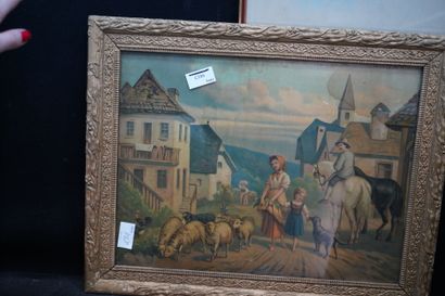 Ensemble de pièces encadrées : Vue de Montigny,...
