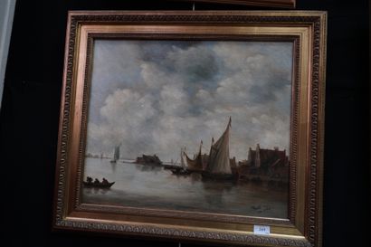 NELLY TRUMEL d'après VAN GOYEN, marine, huile...