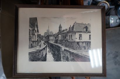 Ensemble de pièces encadrées : gravure de...