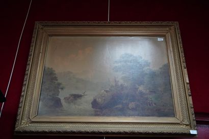 Deux grandes pièces encadrées à décor de...