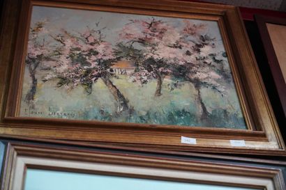 Claude BERTRAND, Paysage aux cerisiers en...