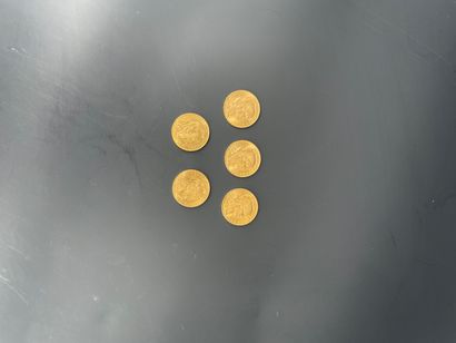 5 pièces de 20 francs or 1913. Poids : 32,3...