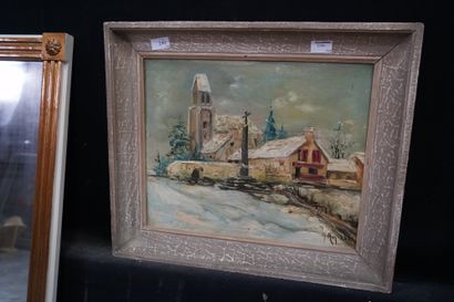 A. RON, Paysage enneigé, huile sur toile...