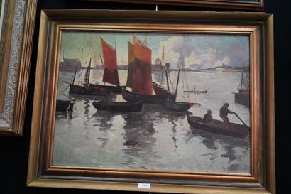 *Ecole moderne, Marins aux voiliers, huile...