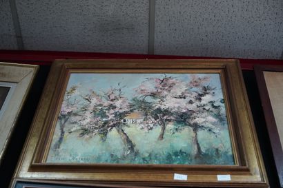 Claude BERTRAND, Paysage aux cerisiers en...