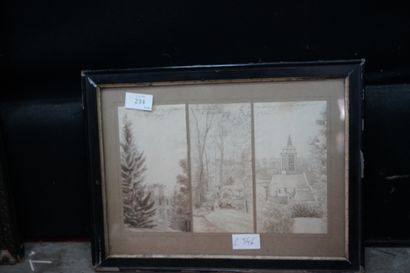 Ensemble de pièces encadrées : Vue de Montigny,...