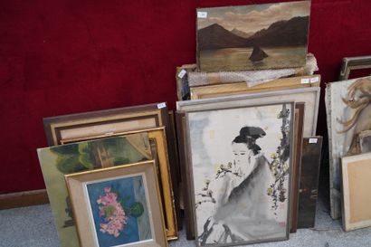 Réunion d'huiles sur toile et panneaux :...