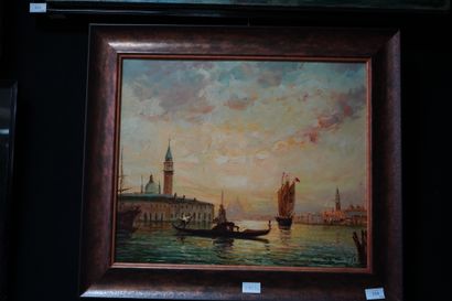 BELLINI. Vue de Venise. Huile sur toile,...