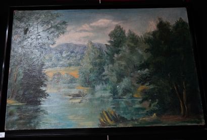 Ecole Moderne. Paysage. Huile sur toile.