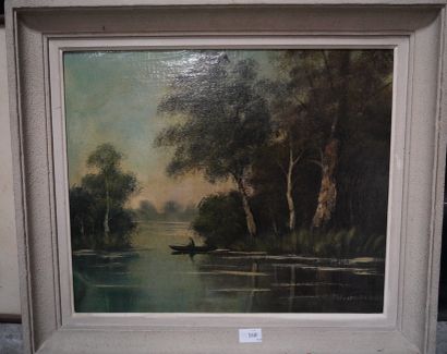 MOREL, paysage au pêcheur, huile sur toile...