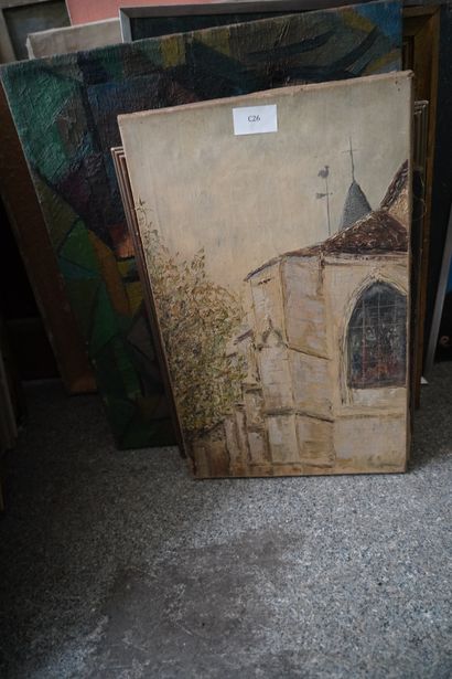 Ensemble d'huiles sur toile et panneaux,...