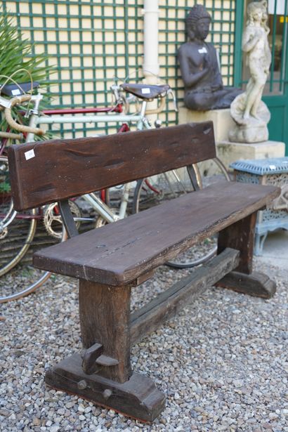 Banc d'extérieur en bois naturel et méta...