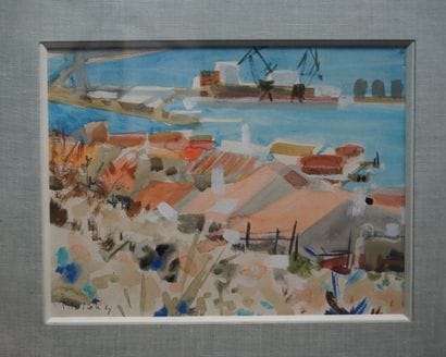 P. LELONG, le port de Sète, aquarelle sur...