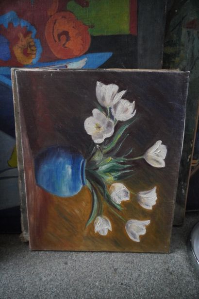 Ensemble d'huiles sur toile et panneaux :...