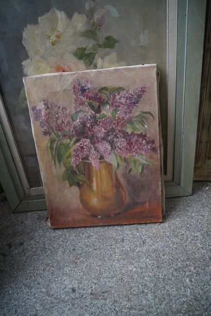 Ensemble d'huiles sur toile et panneaux :...