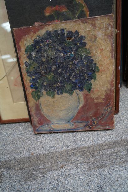 Réunion d'huiles sur toile et panneaux :...