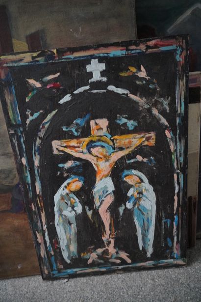 Ensemble d'huiles sur toile et panneaux :...