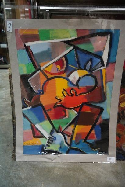 Gio COLUCCI. Composition. Gouache sur papier,...