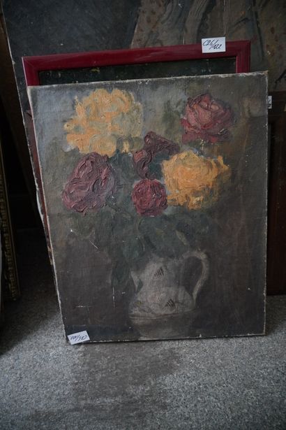 Ensemble d'huiles sur toile et panneaux,...