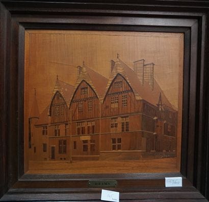 3 tableaux de marqueterie figurant Colmar,...