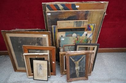 Réunion d'huiles sur toile et panneaux :...