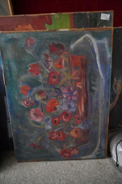 Ensemble d'huiles sur toile et panneaux :...