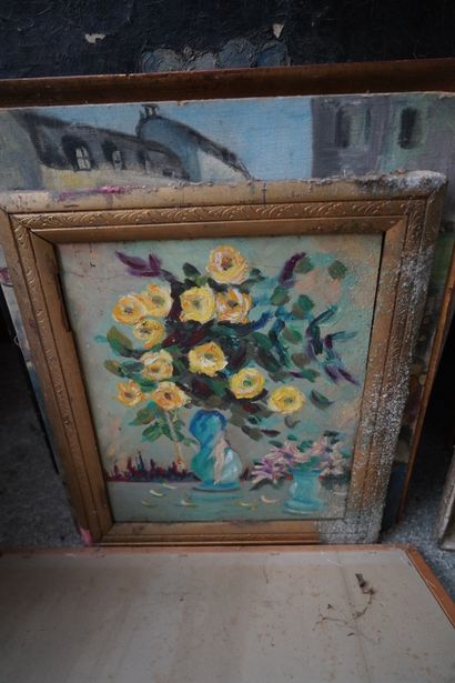 Ensemble d'huiles sur toile et panneaux :...