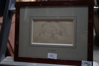 Ecole moderne, vache, dessin au crayon sur...