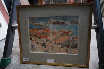 P. LELONG, le port de Sète, aquarelle sur...