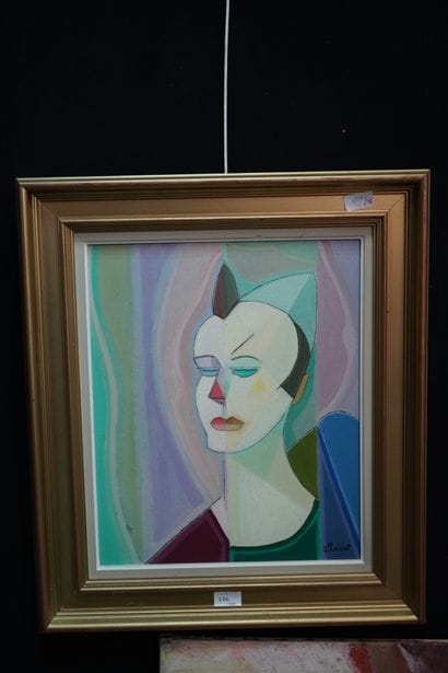 Jean LOIRET (1909-?), le clown, huile sur...