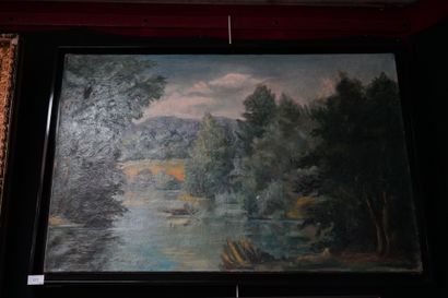 Ecole Moderne. Paysage. Huile sur toile.