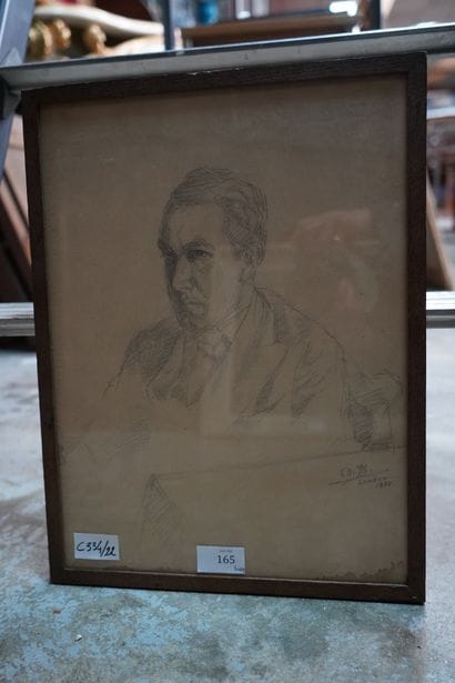 Ecole moderne, portrait d'homme, dessin au...
