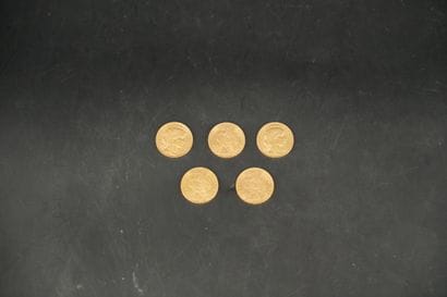 5 pièces de 20 francs or 1899, 1900, 1901,...