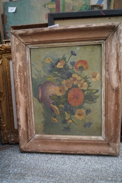 Réunion d'huiles sur toile et panneaux :...
