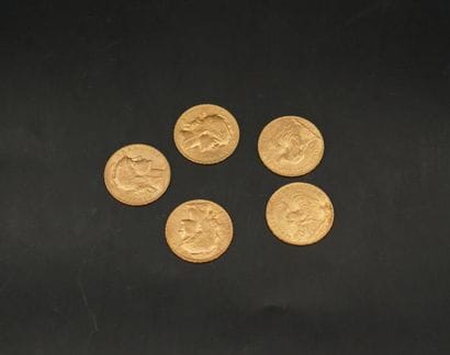 5 pièces de 20 francs or 1912. Poids : 32,3...