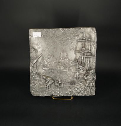 H. KAHLE. Dockers. Plaque en étain.