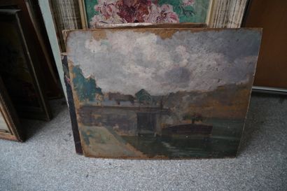 Ensemble d'huiles sur toile et panneaux :...