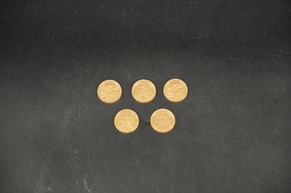 5 pièces de 20 francs or 1899, 1900, 1901,...