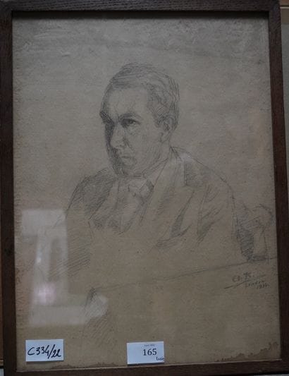 Ecole moderne, portrait d'homme, dessin au...