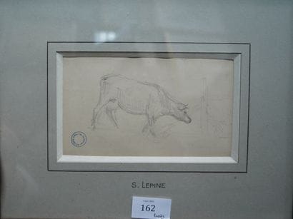 Ecole moderne, vache, dessin au crayon sur...
