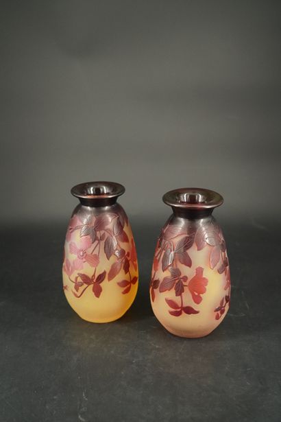 Emile Gallé (dans le goût de), Paire de vases...