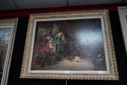 FH SALVATOR (XXe), le combat de coqs, huile...