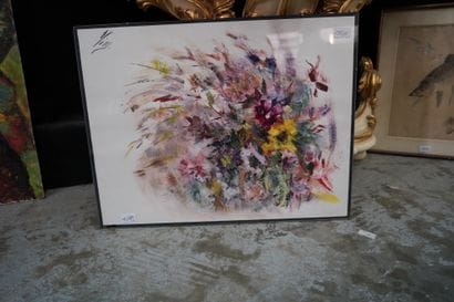 MIM (XXe), Fleurs, gouache sur papier, signée...