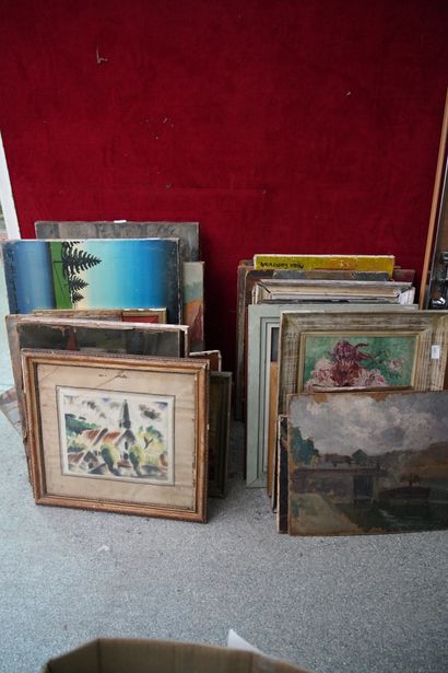 Ensemble d'huiles sur toile et panneaux :...