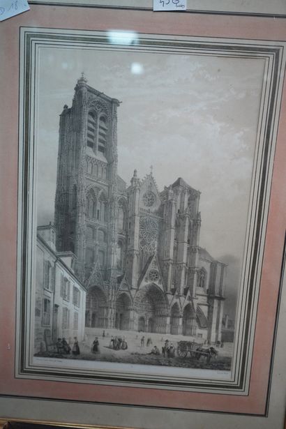 Ensemble de pièces encadrées : gravures de...