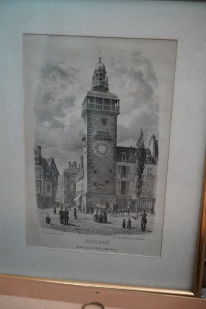 Ensemble de pièces encadrées : gravures de...