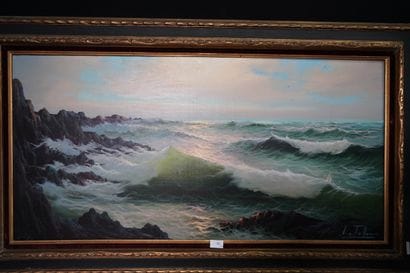 LE TALLEC (XXe), Mer agitée, huile sur toile,...